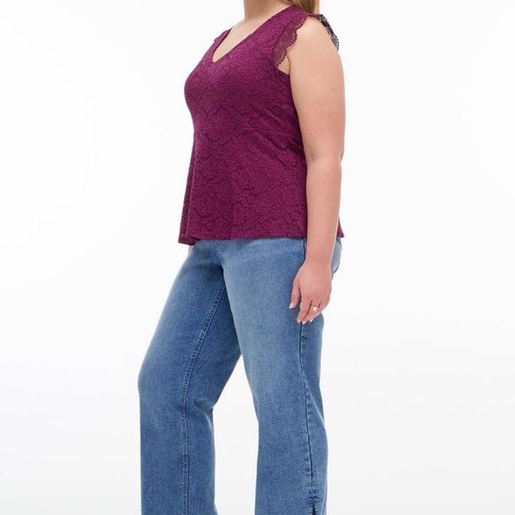 Additional Elle lace sleeveless blouse, 3X, magenta, vneck, peplum, lined, Party - Picture 12 of 12